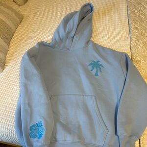 Pink Palm Puff Light Blue Hoodie
